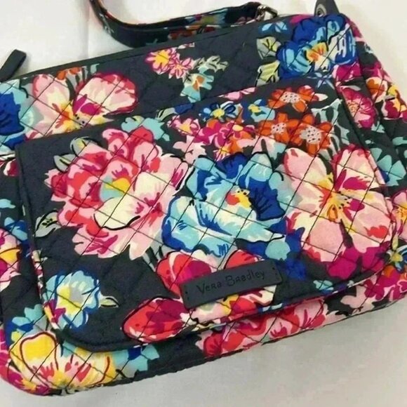 VERA BRADLEY CARSON MINI SHOULDER BAG PRETTY POSIES GREY REMOVABLE STRAP - Picture 2 of 8
